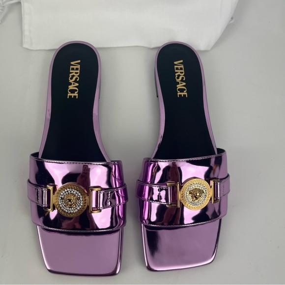 Versace Metallic Patent Leather Medusa Head With Rhinestone size 40 or 9.5 - Picture 9 of 16